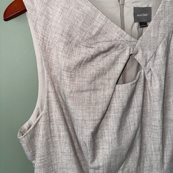 August 1 Eight Gray / Tan Sleeveless Lined Sheath Dress Twist at Neck Career L - Picture 5 of 11